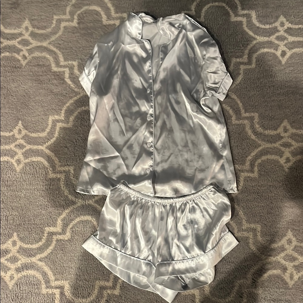 Luxurious Silver Satin Pajama Set